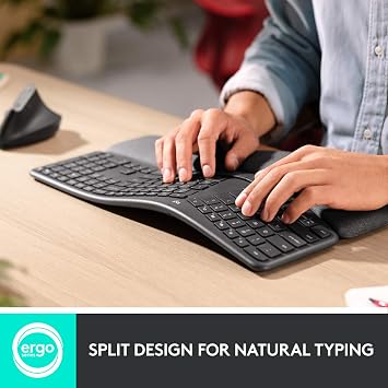 Logitech Ergo K860 Split for Business Wireless Keyboard - Graphite | Split layout, for business, secured Logi Bolt, Bluetooth, Windows/Mac/Chrome/Linux compatible, globally certified