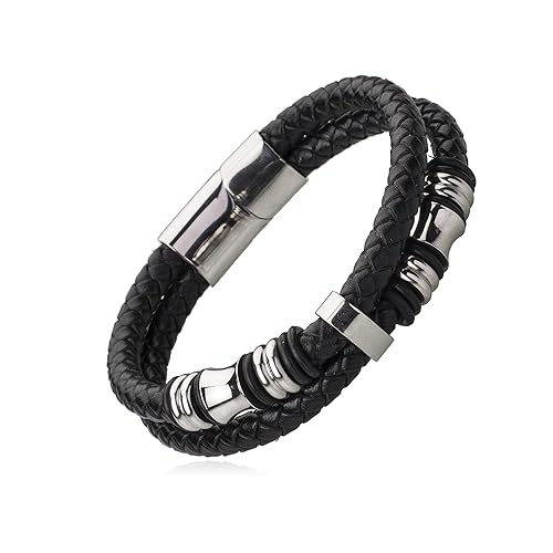 Shining Jewel Multilayer Braided Leather Bracelet for Men/Boys with Stainless Steel and Magnetic Clasps (SJ_3226)