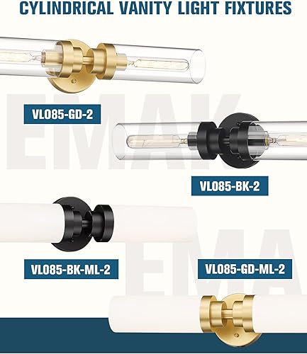 Miniatura 8 de Emak VL085-GD-ML-2 - Luces doradas de tocador para espejo, lámparas de baño de 2 luces modernas de 21.69 pulgadas con pantalla de vidrio de leche