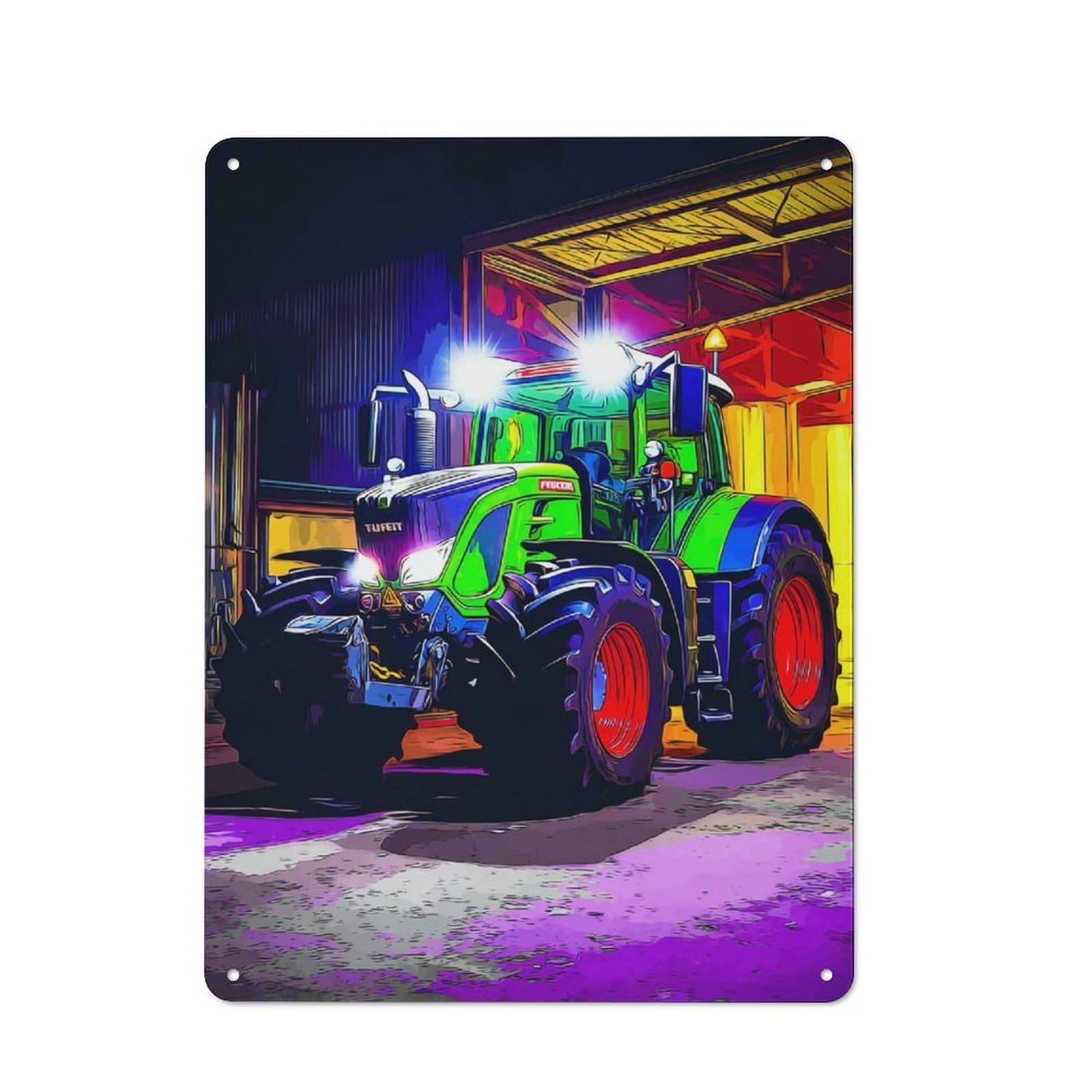 Junmoney Vibrant Tractor In Barn -1 40X30cm Industrial-Style Tin Sign With For Hallway Wall, A Metal Wall Feature For A Newly Arranged Hallway