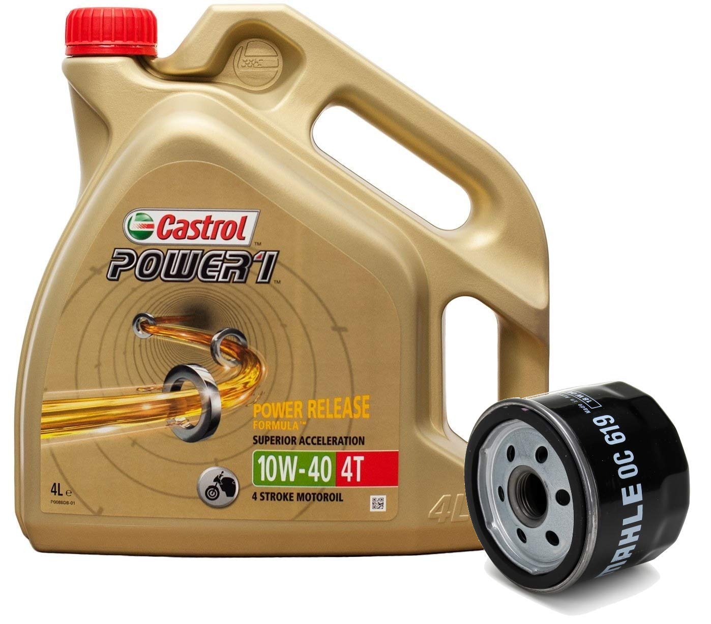 Kit Duo Castrol Power 1 Aceite de Motores 10W-40 4T 4L + Filtro Mahle OC619