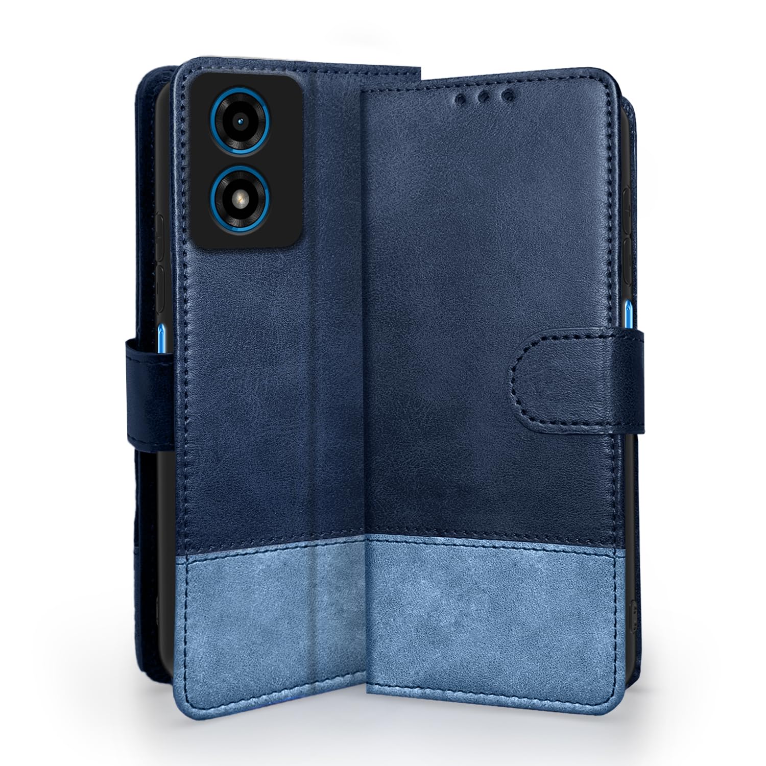 Pikkme Moto G04 Flip Cover | Dual-Tone PU Leather Finish | Wallet Style & Stand | Magnetic Flip Case for Moto G04 (Navy & Light Blue) (B0CY9BY54G) Amazon Price History, Amazon Price Tracker