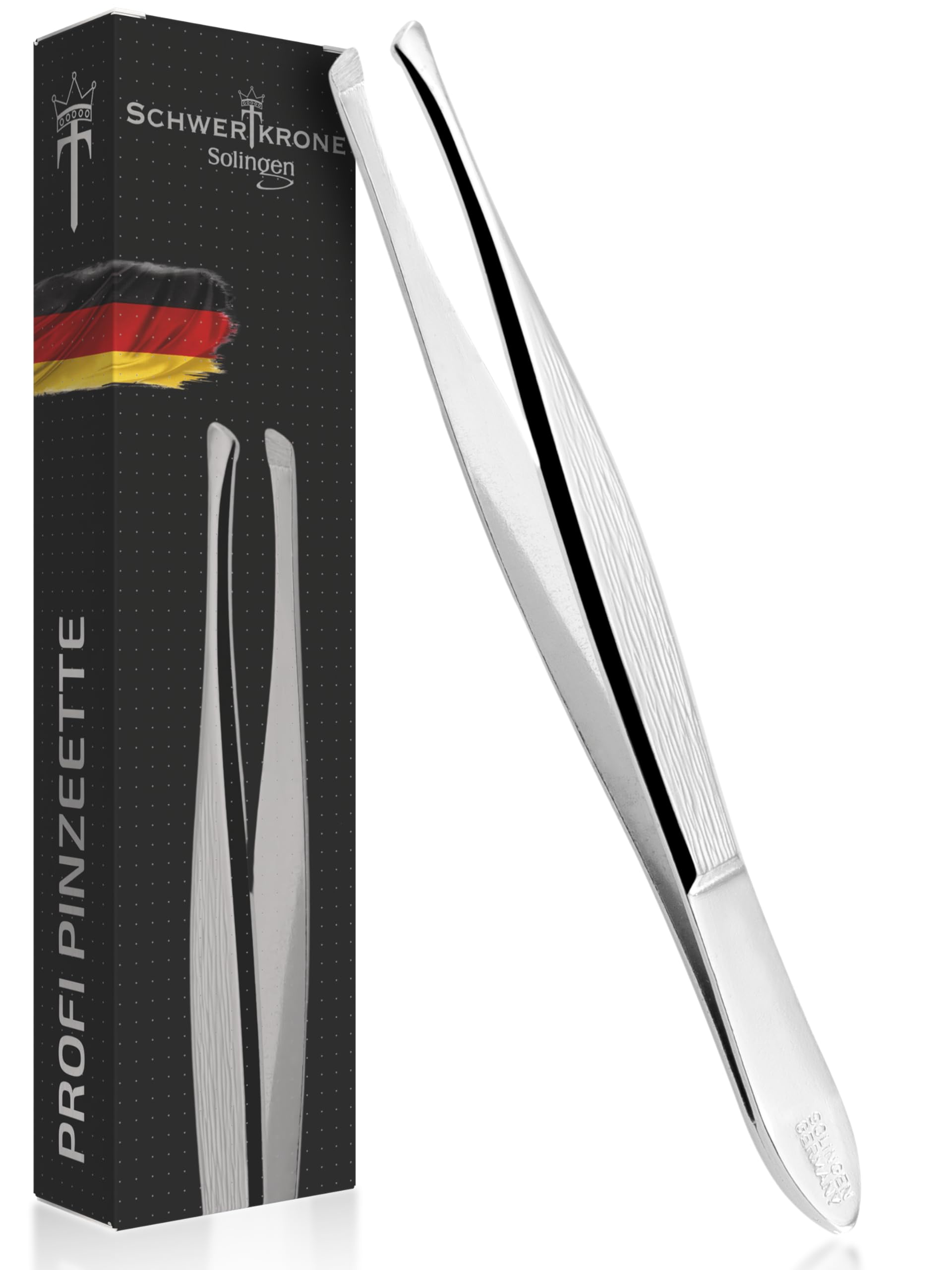Schwertkrone Solingen Professional Tweezers 8 cm Offset Angled Oblique Eyebrow Plucking Germany (Oblique - Fine)