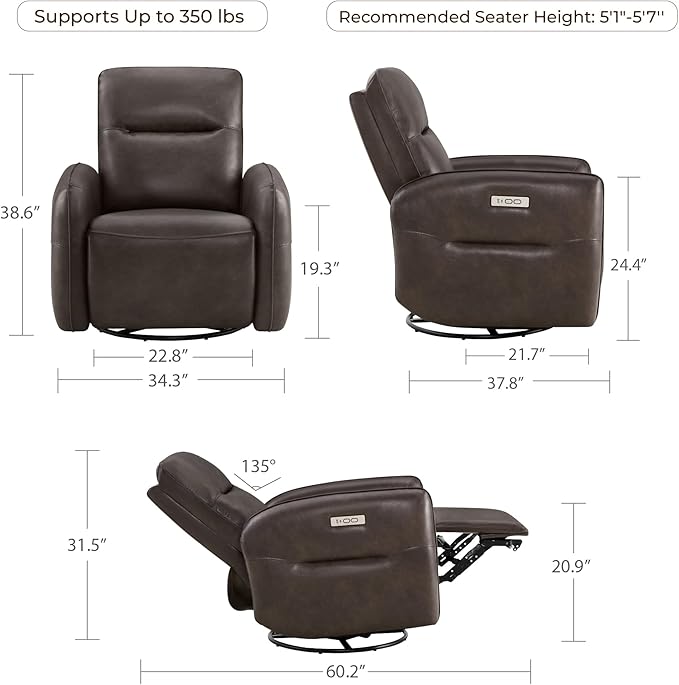 Sillón Reclinable Eléctrico Chocolate con Carga USB miniatura 2