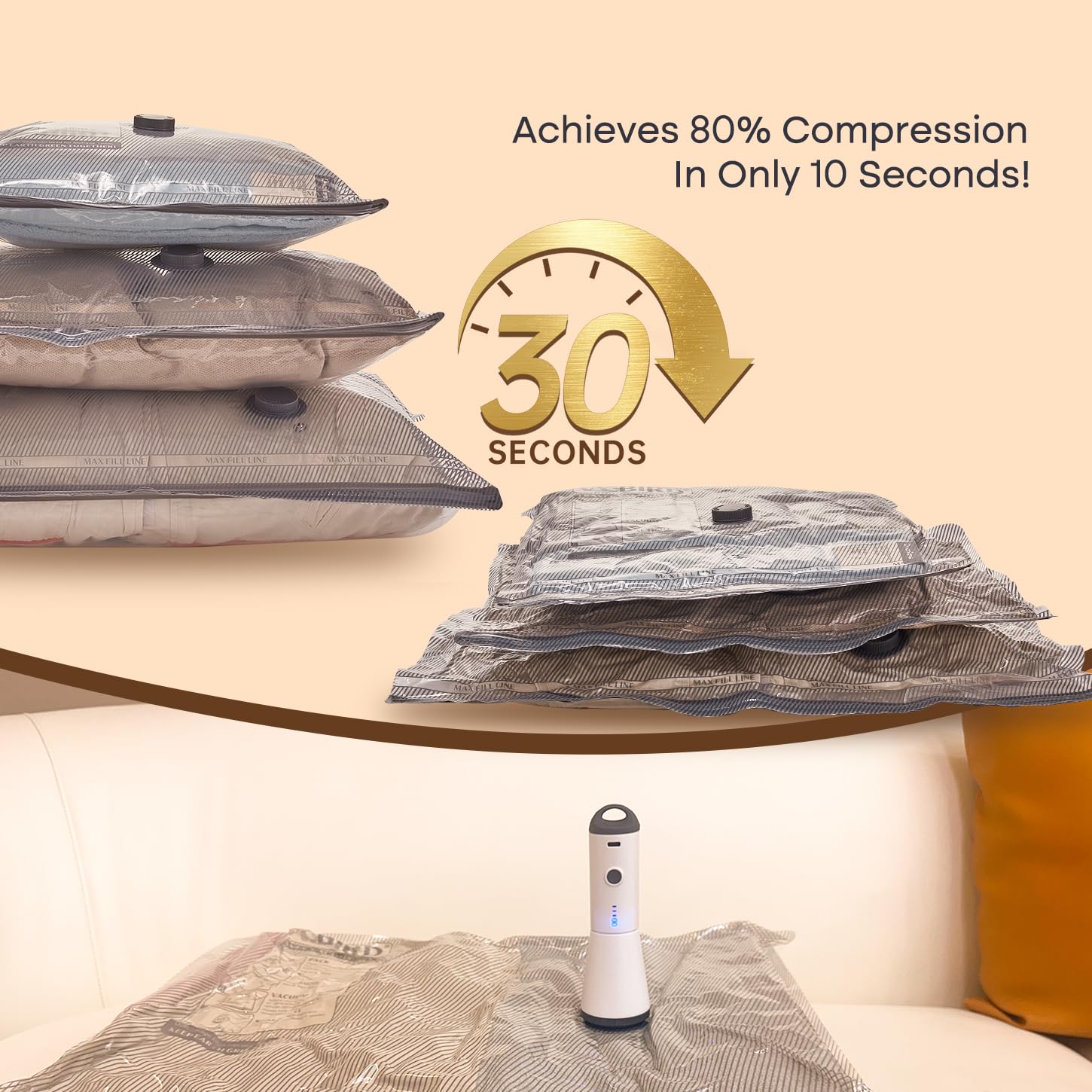 Vacbird Sacchetti sottovuoto da viaggio con pompa ad aria ricaricabile, confezione da 15 sacchetti a compressione per bagagli e valigie, salvaspazio per vestiti e abbigliamento da viaggio