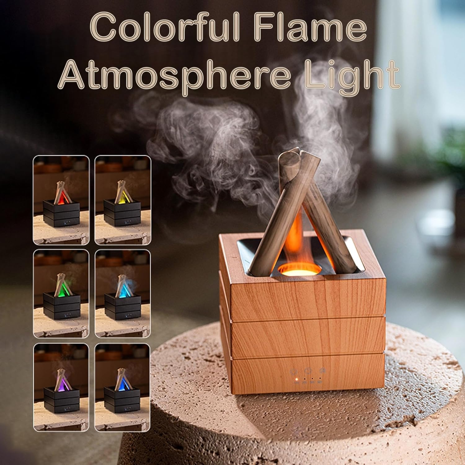 Flames dyfuzor olejków eterycznych, dyfuzor do aromaterapii, z 7 kolorami, lekki i zdalny, 280 ml, dyfuzor nawilżacza płomienia, do sypialni, biura, domu, automatyczne wyłączanie, lampka nocna