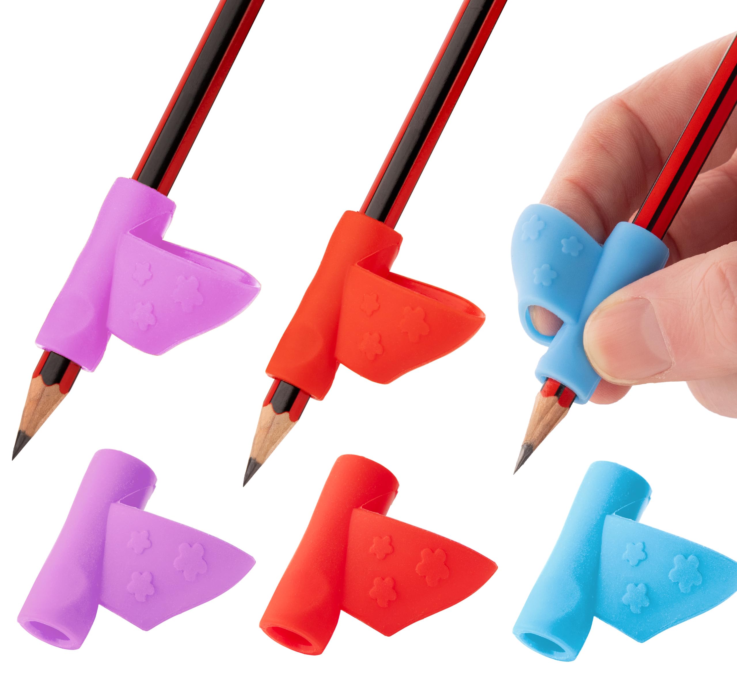 Stylo 6 Pack Potlood Grips voor Kinderen Handschrift, Multi-Color Designs, Diverse - Voor Links- en Rechtshandige Kinderen - Comfortabele Schrijfhulp voor het verbeteren van handschrift (Veelkleurig
