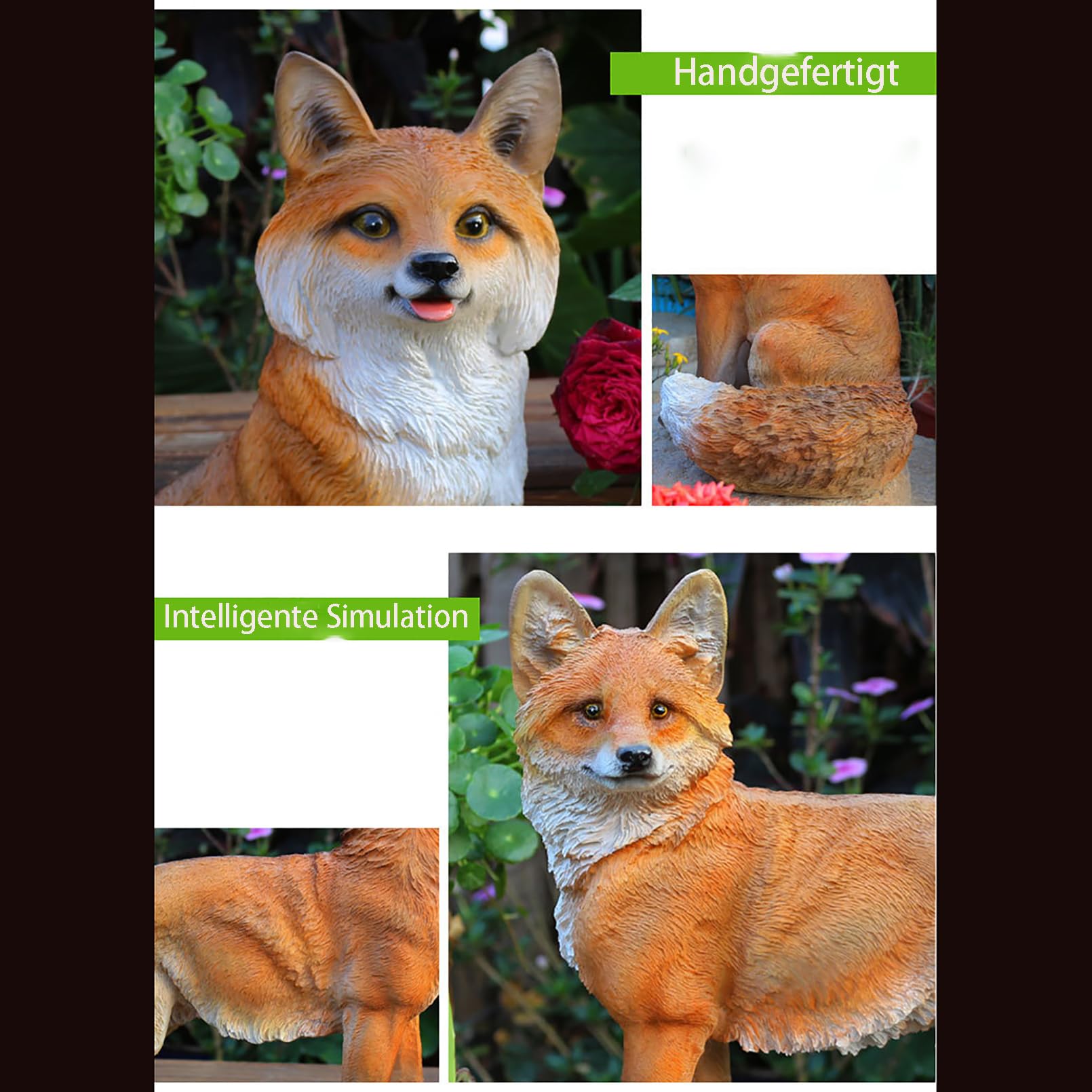 Gartenfiguren & Gartenstatuen Fuchs deko 31x20x18 cm Gartenfiguren für draußen wetterfest Tiere Figuren Harz Geschenk Skulptur Balkon Terrassen Deko