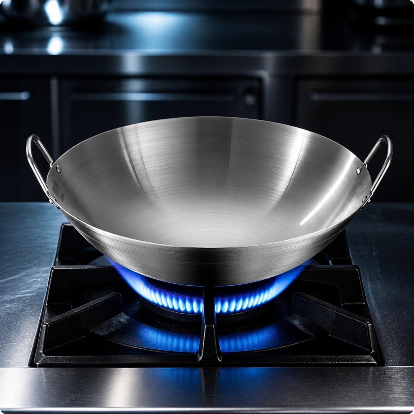Milageto Wok En Acier Inoxydable Traditionnel, 40CM
