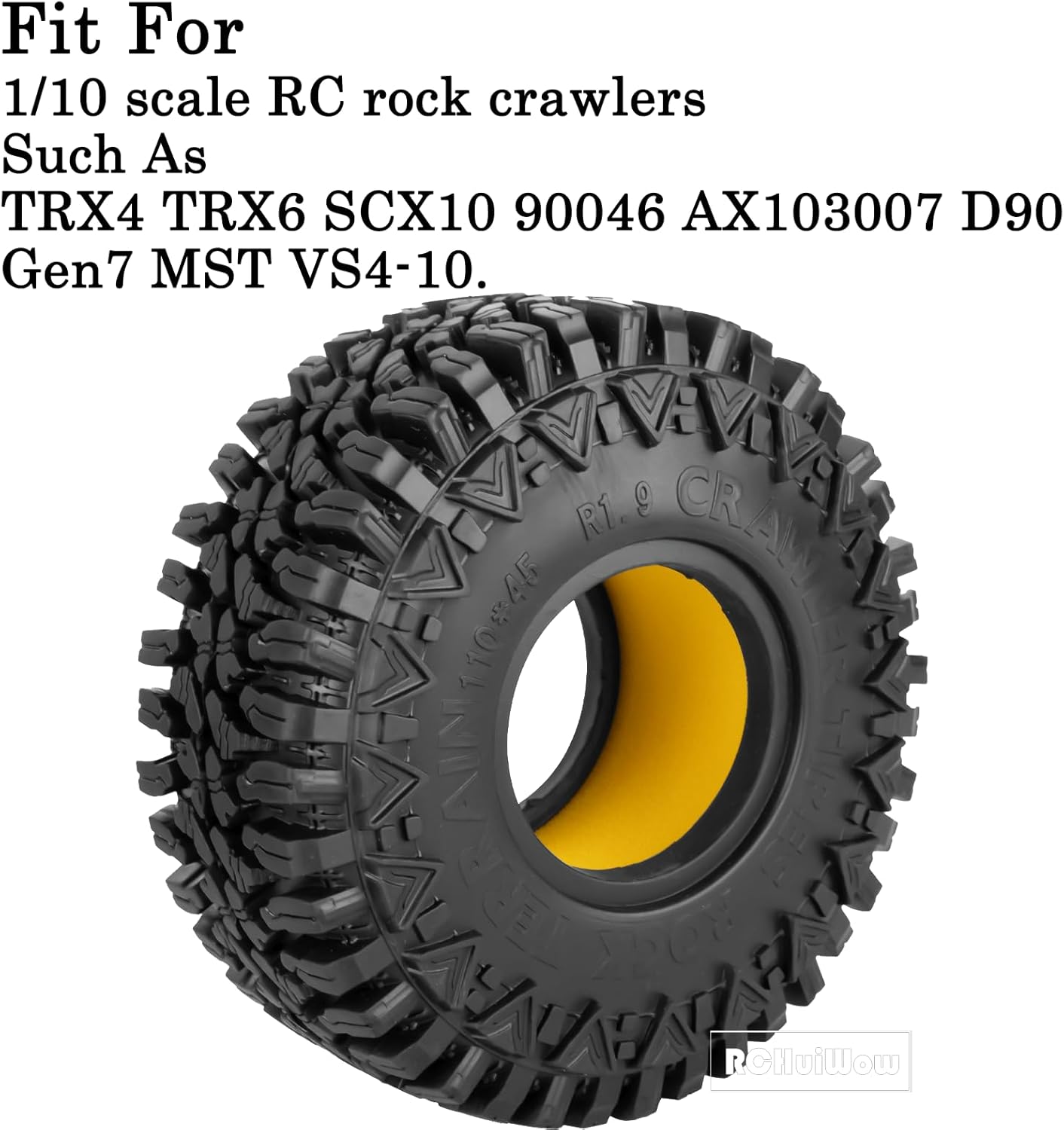 1.9 Inch RC Crawler Tires Skins Soft Rubber Off-Road Tyres for 1/10 TRX4 TRX6 SCX10 90046 AX103007 D90 Gen7 MST VS4-10,RCHuiWow High Grip Mud Terrain Tyres,Styled