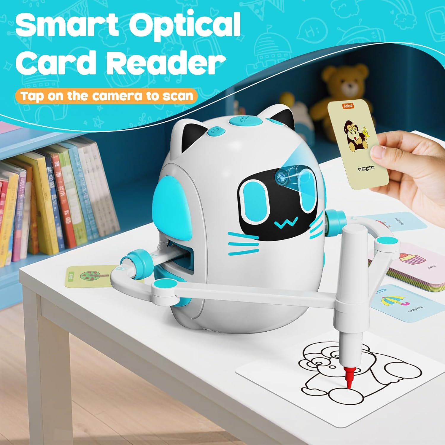 Drawing Robot for Kids with Camera Recognition, Smart Drawing Robot for Kids 3-8, Interactive Educational Drawing Machine with 150 Cards & 12 Colorful Pens, Christmas Birthday Gifts for kids Ages 3+ - Image 2
