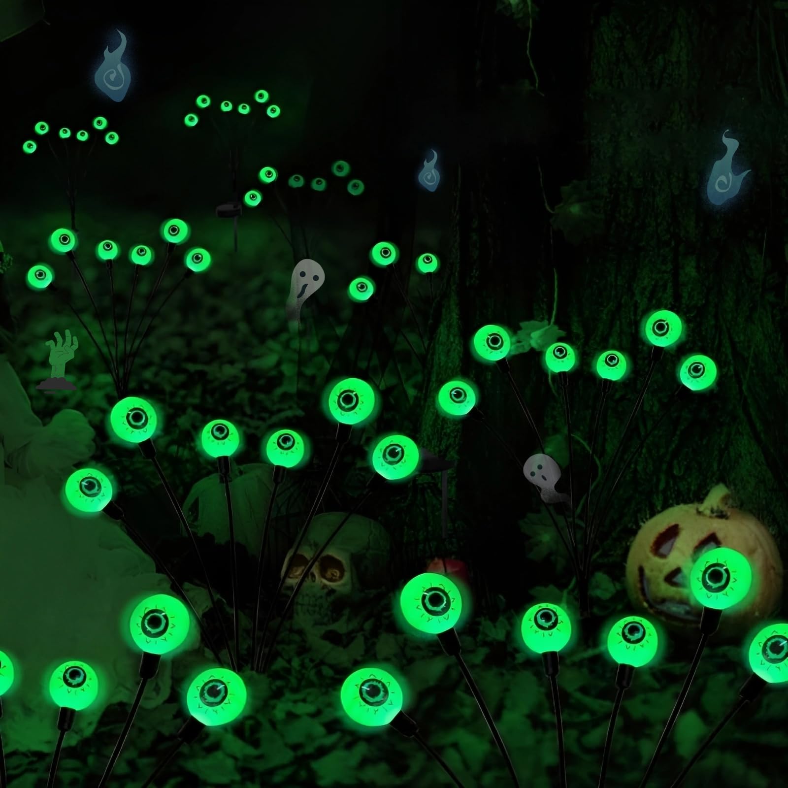 HiGropcore Halloween Decorations Solar Eyeball Lights, 2Packs 8LED Scary Eyeball Swaying Firefly Lights, Halloween Outdoor Path Lights for Garden/Yard/Party/Lawn Decor