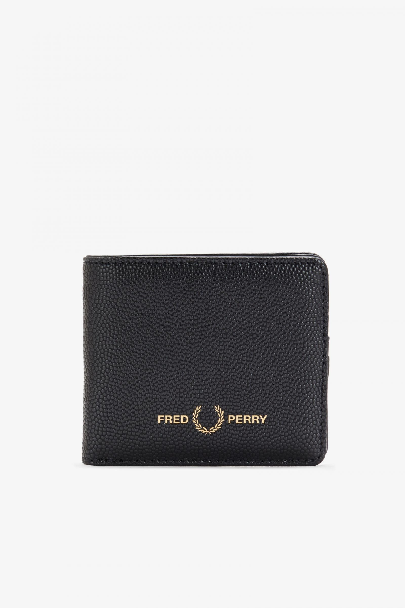 Fred Perry Mens Scotch Grain Textured PU Branded Bilfold Wallet in Black