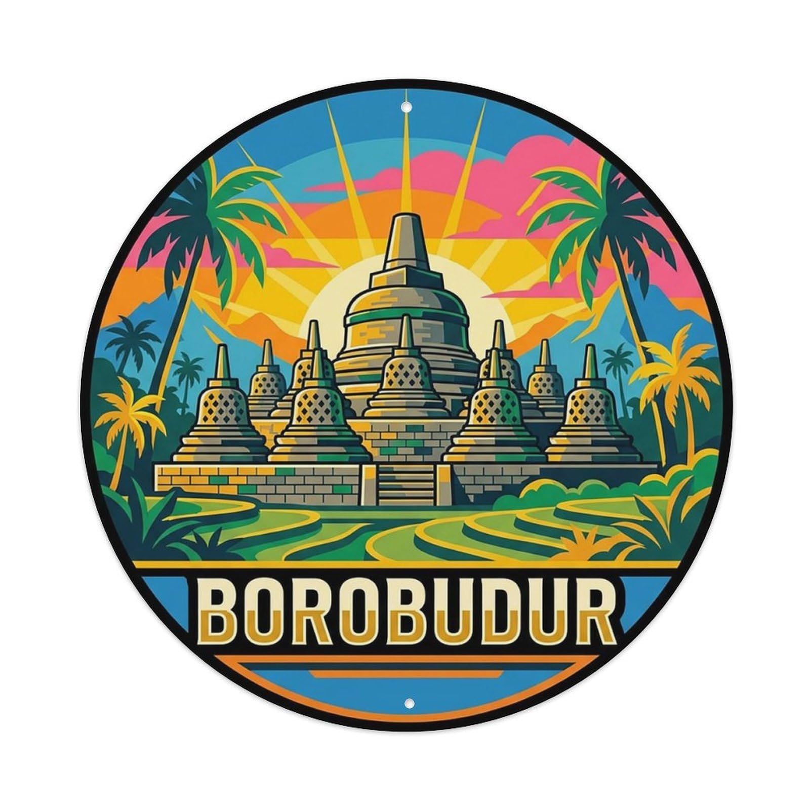 Indonesia Vintage Travel Borobudur Metal Tin Sign