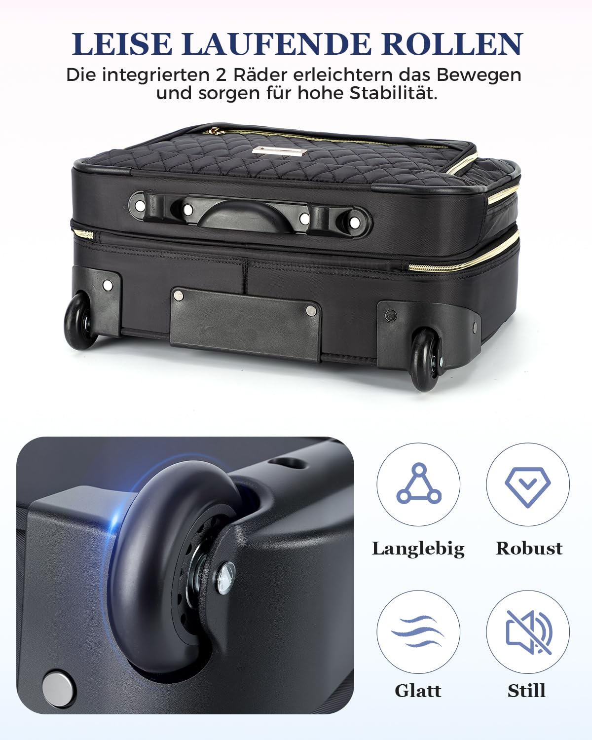 Ponhog Bussiness Laptop Trolley mit Rollen für Damen,Trolley Laptoptasche 15,6 Zoll wasserdichte Aktentasche für Reisen, Arbeit, Schule, Schwarz