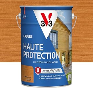 V33 Lasure Bois extérieur Chêne doré satin - Haute Protection 8 ans - Haute résistance hydrofuge et anti-UV - Résiste aux variations du bois - Ecolabel, résine d'origine végétale - 5L
