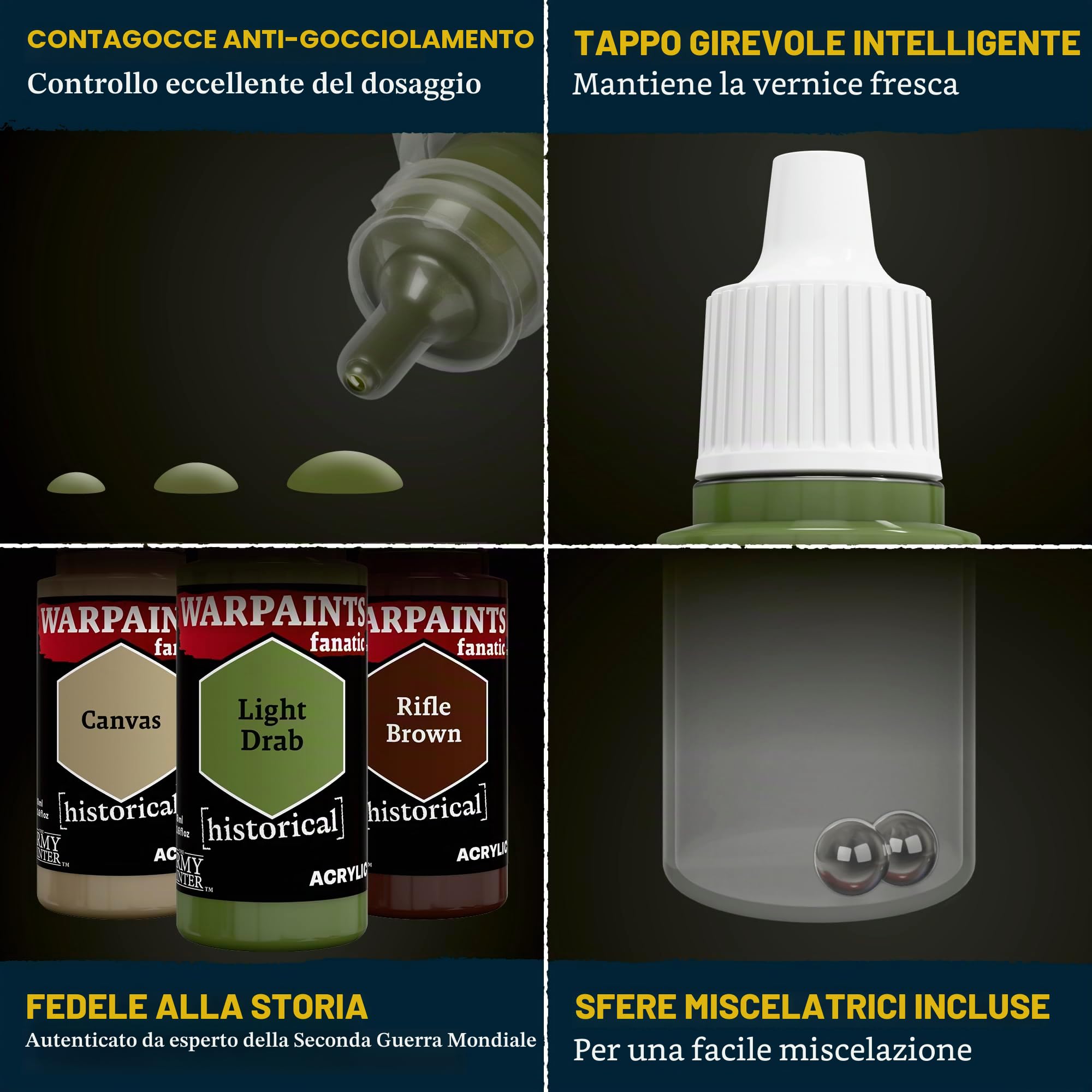 The Army Painter, Historical WWII American Paint Set Combo, 20 x 18 ml | 14 acrilici, 4 wash, 1 effetto, 1 metallico e 1 pennello, per miniature delle forze americane WWII