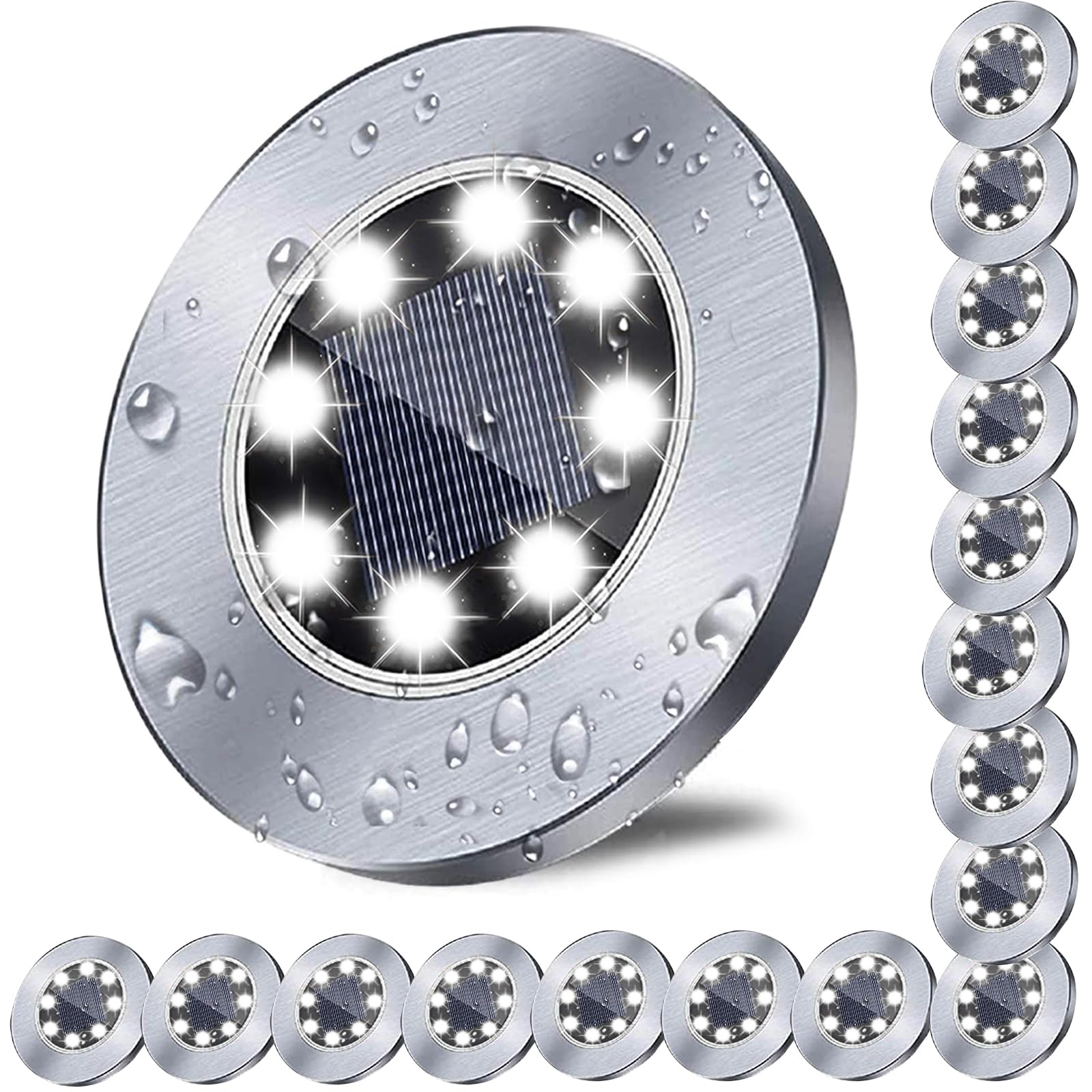 Solar Ground Lights, Waterproof Solar Garden Lights, Upgraded Outdoor Garden Waterproof Bright in-Ground Lights, Landscape Lights for Pathway,Yard,Deck,Lawn,Patio,Walkway (16 Pack White Light)