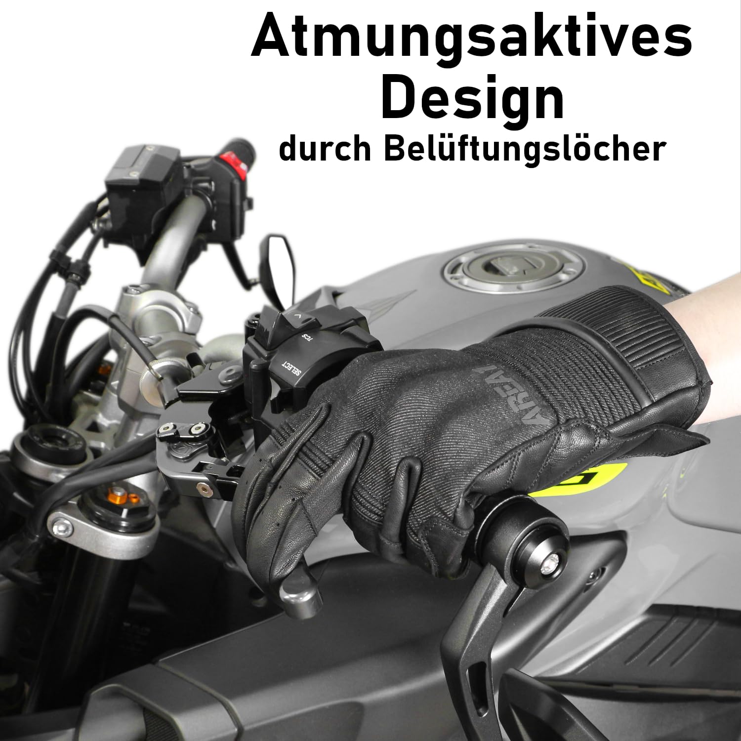 Area1 Motorrad Handschuhe Denim-Look & Lederinnenfläche, Atmungsaktive Motorradhandschuhe Sommer mit Knöchelprotektor, Motorroller Roller Moped Quad ATV (Größe M-XXL)
