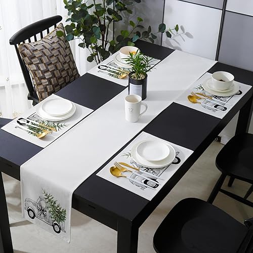 Juego de 6 manteles individuales de Navidad con caminos de mesa de 72 pulgadas de largo, tapetes de lino y algodón para comedor, juego de mesa y