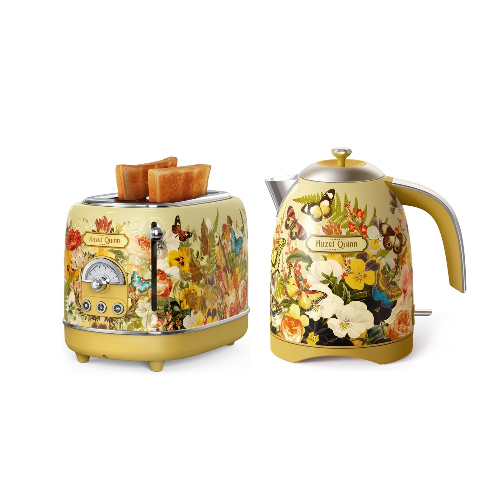 Hazel Quinn x Eduardo Recife Ensemble Bouilloire et Grille-Pain, Bouilloire 1,7 L Acier Inoxydable, Grille-Pain Vintage 2 Fentes