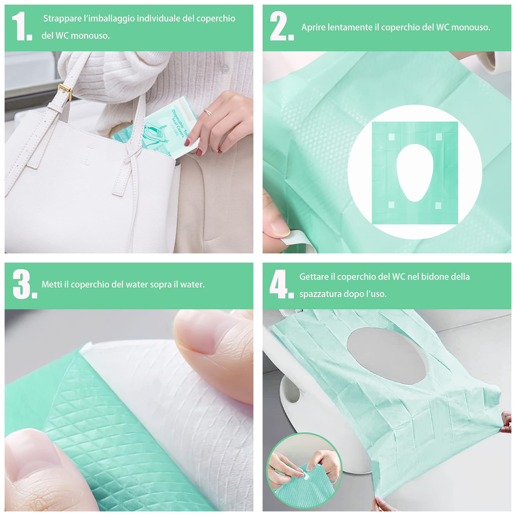 40 Copri Water Monouso Igienici - Impermeabili, Tascabili, Per Adulti E Bambini, Verde - Foto 7