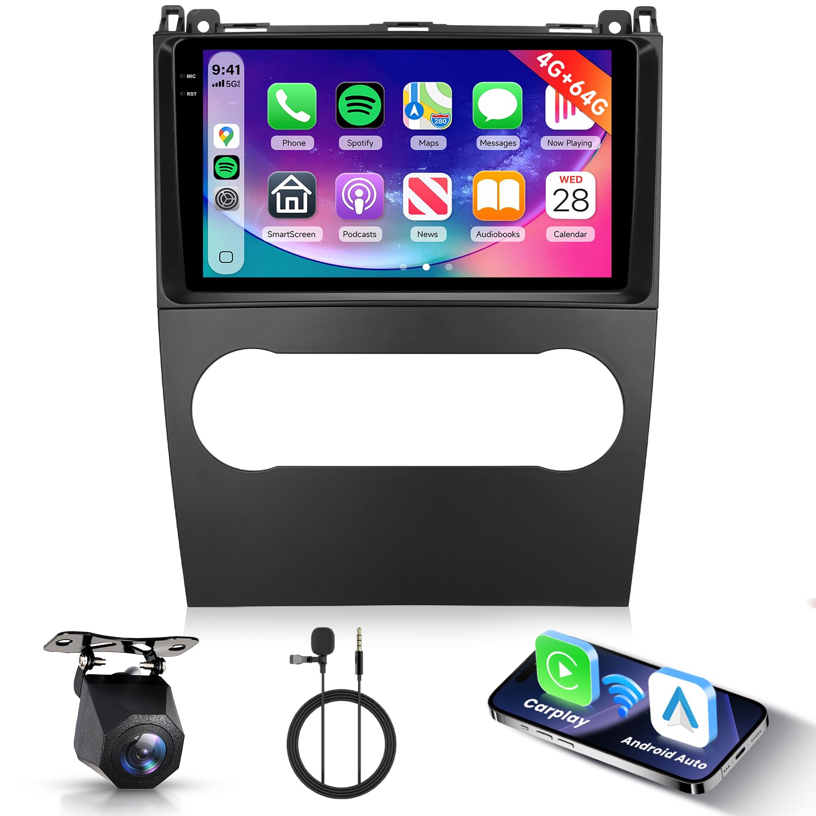 Hodozzy 4G+64G Autoradio für Mercedes Benz A/B-Klasse B200 W169 A160 A180 A200 A220 2008-2012 Android 9 Zoll InCell Touchscreen Navi Carplay Wireless Android Auto, Radio Din Bluetooth WiFi RDS Kamera