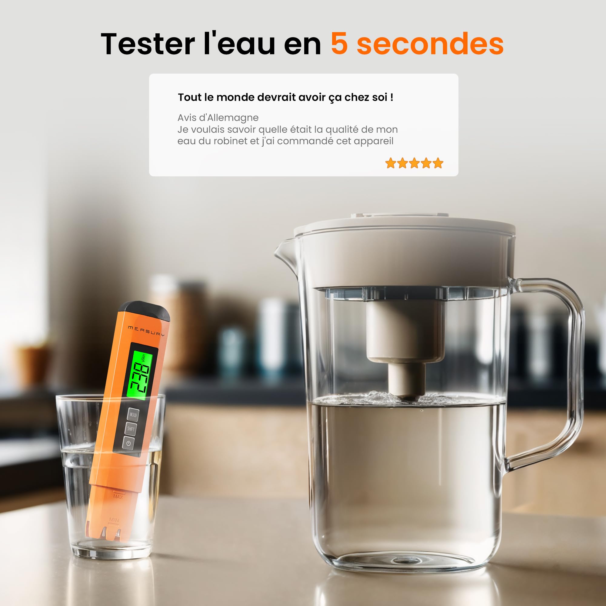 Measury Testeur TDS et Testeur EC - Conductimetre, Testeur Eau Aquarium, Testeur Eau Piscine - Testeur d'eau Potable