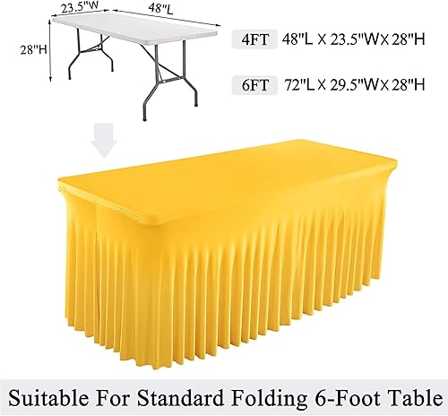 Miniatura 5 de Faldas de mesa doradas para mesas rectangulares, fundas de mesa de elastano de 6 pies, manteles rectangulares de 6 pies, ropa de mesa dorada para