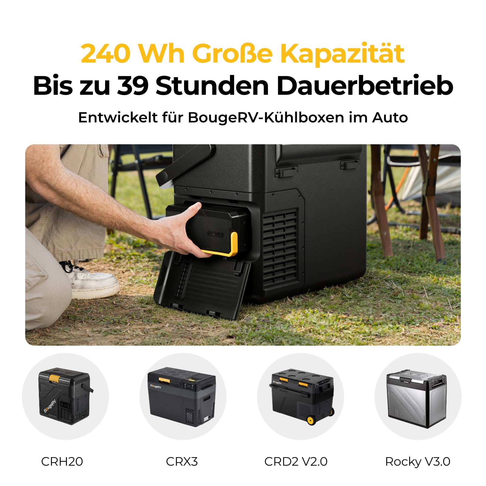 BougeRV 240Wh Akku Tragbare Powerstation für CRD2 V2.0 Rocky V3.0 CRH20 CRX3 Auto Kühlbox 12v 230v auch passend für Andere Kompressor Kühlbox, Kühlschrank Batterie mit XT60, USB-A und Typ C Anschluss