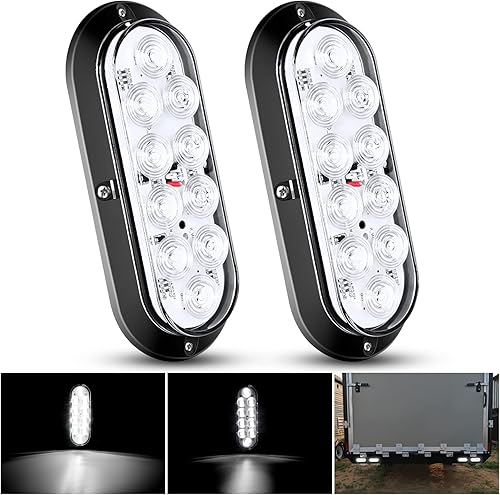 Nilight Luces traseras LED ovaladas blancas de 6 pulgadas, montaje en superficie, 2 unidades, 10 LED, impermeables, marcha atrás, luces de remolque