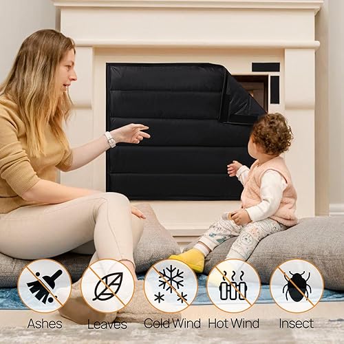 Miniatura 6 de TURBRO Funda magnética para chimenea, 39 pulgadas de ancho x 32 pulgadas de alto, bloqueador magnético de corrientes de aire, aislamiento de