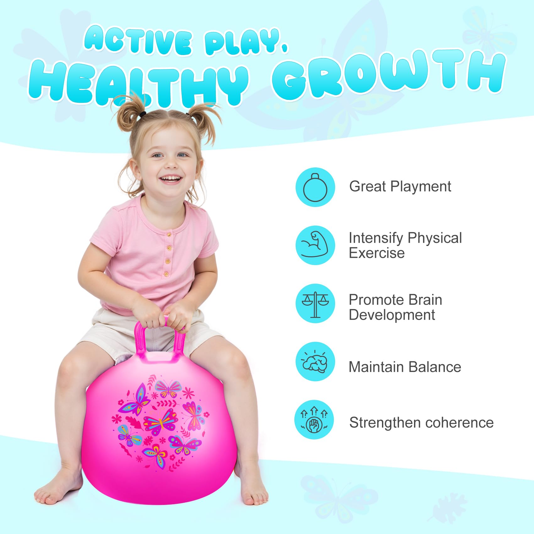 Vastoy 20 Inch Hopper Ball for Kids 6-9 Years, Anti-Slip Space Hopper with Hand Pump - Image 4