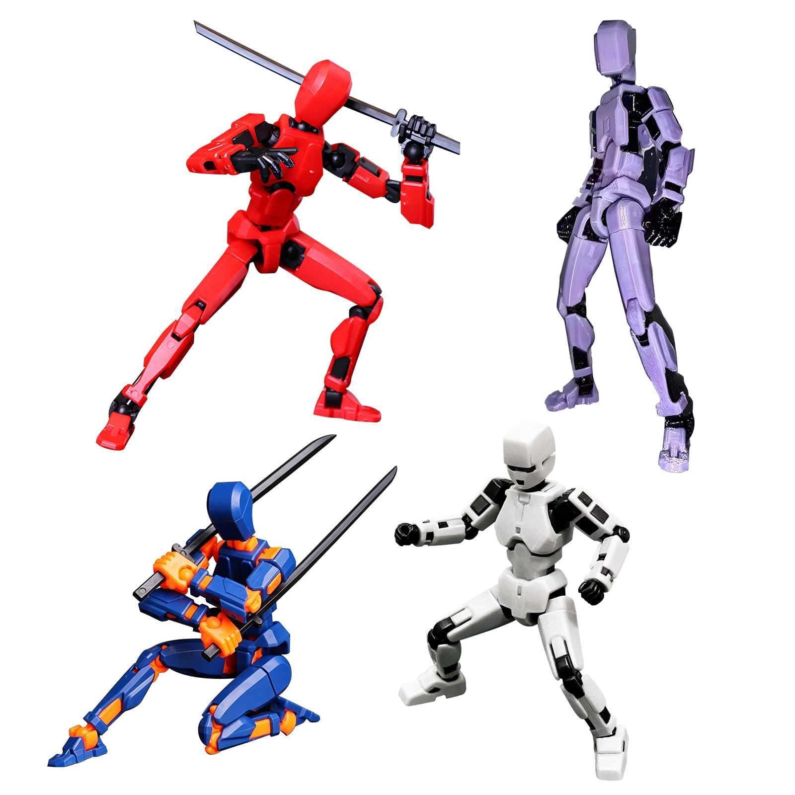 Susfyhya 4Pcs T13 Action Figures, 3D Multi-Jointed Movable Dummy 13, Assembly Completed Action Figures with Multiple Weapons, Robot Toys Desktop Decorations for Model Lovers, Boys & Adults
