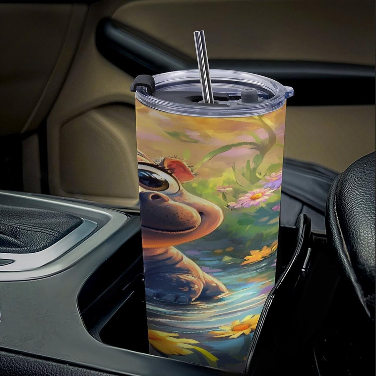Cute Hippo Travel Coffee Mug Stainless Steel Insulated Tumbler Water Bottle Tea Cup for Home Office