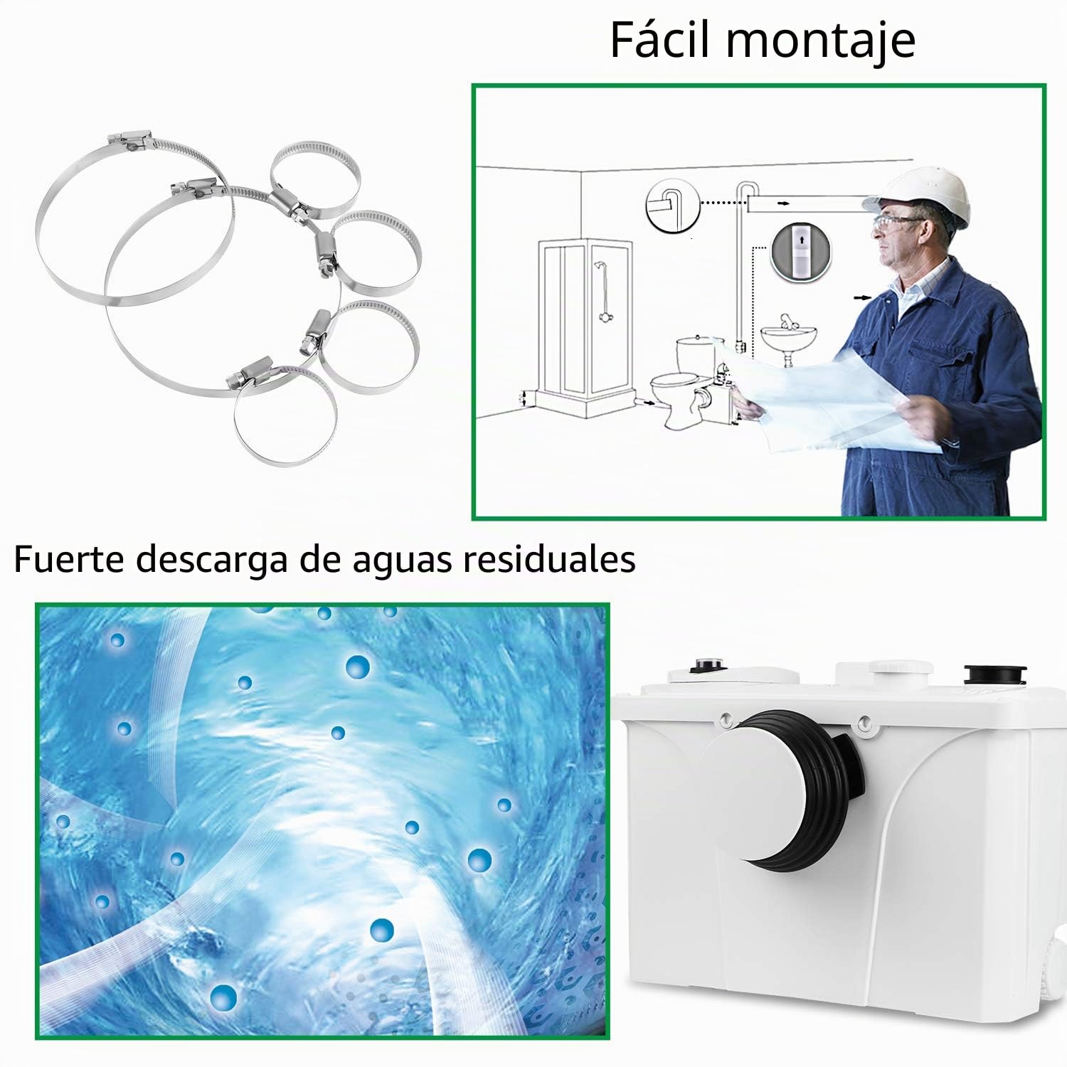 Ikodm 700W Triturador sanitario, 4 en 1 Bomba Agua De Aguas Residuales 190L/min, Bomba de aguas residuales de la unidad de elevación para inodoro, ducha y lavabo