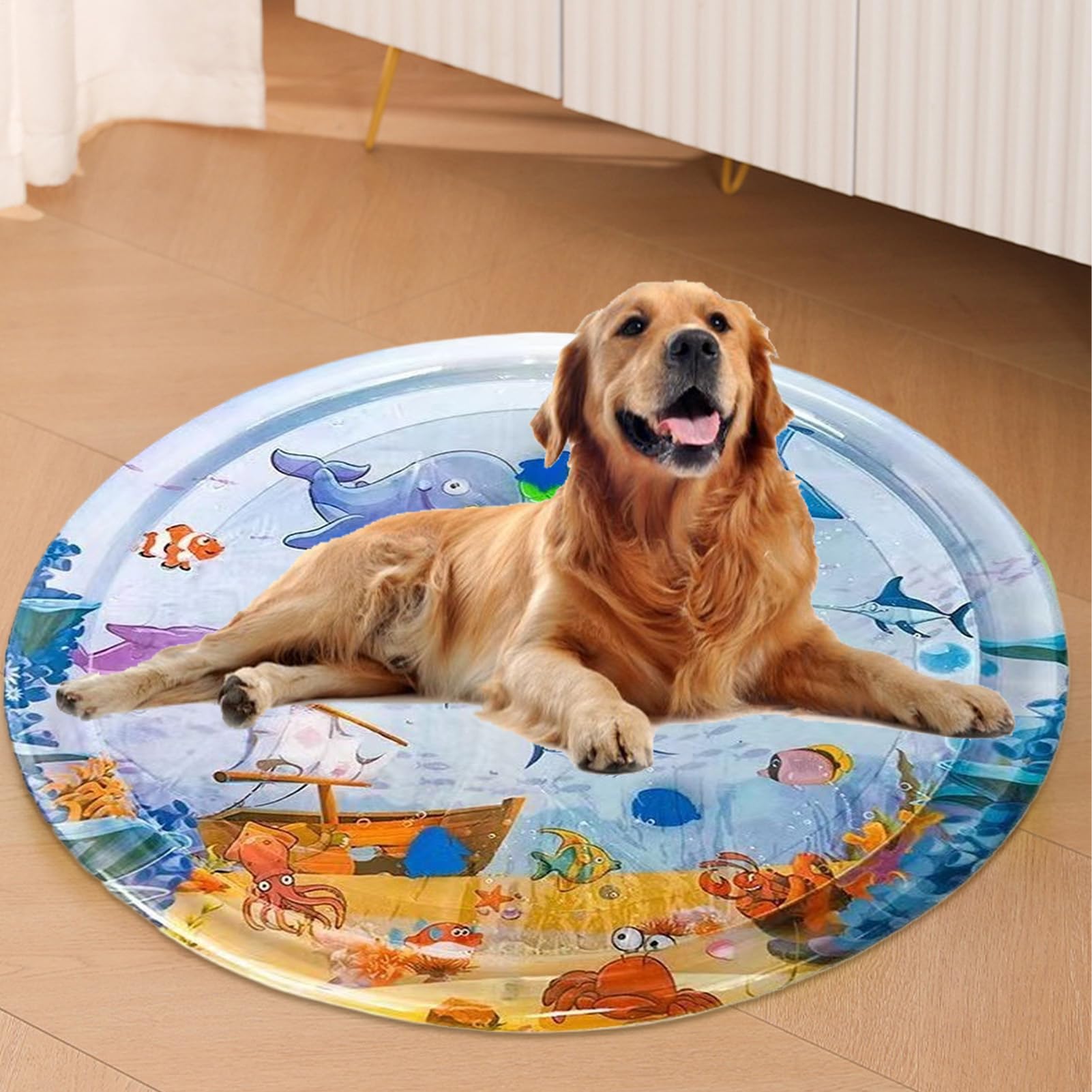 Letto Ad Acqua Per Animali Domestici, Tappeto Sensoriale Ad Acqua, Cuscino Da Gioco Per Gatti,materasso Ad Acqua Rinfrescante Con Gonfiatore, 100Cm, Rotondo