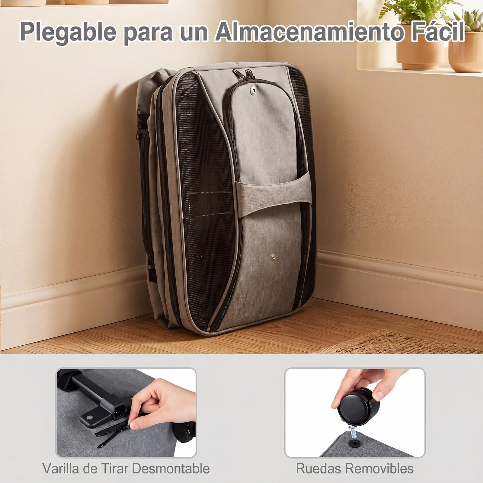 COSTWAY Transportín para Mascotas con Ruedas y Asa Telescópica | 33 x 43 x 35 cm Transportin para Perros y Gatos con Correa para Hombro, Alfombra Lavable, Ventanas Transpirables, Cremalleras