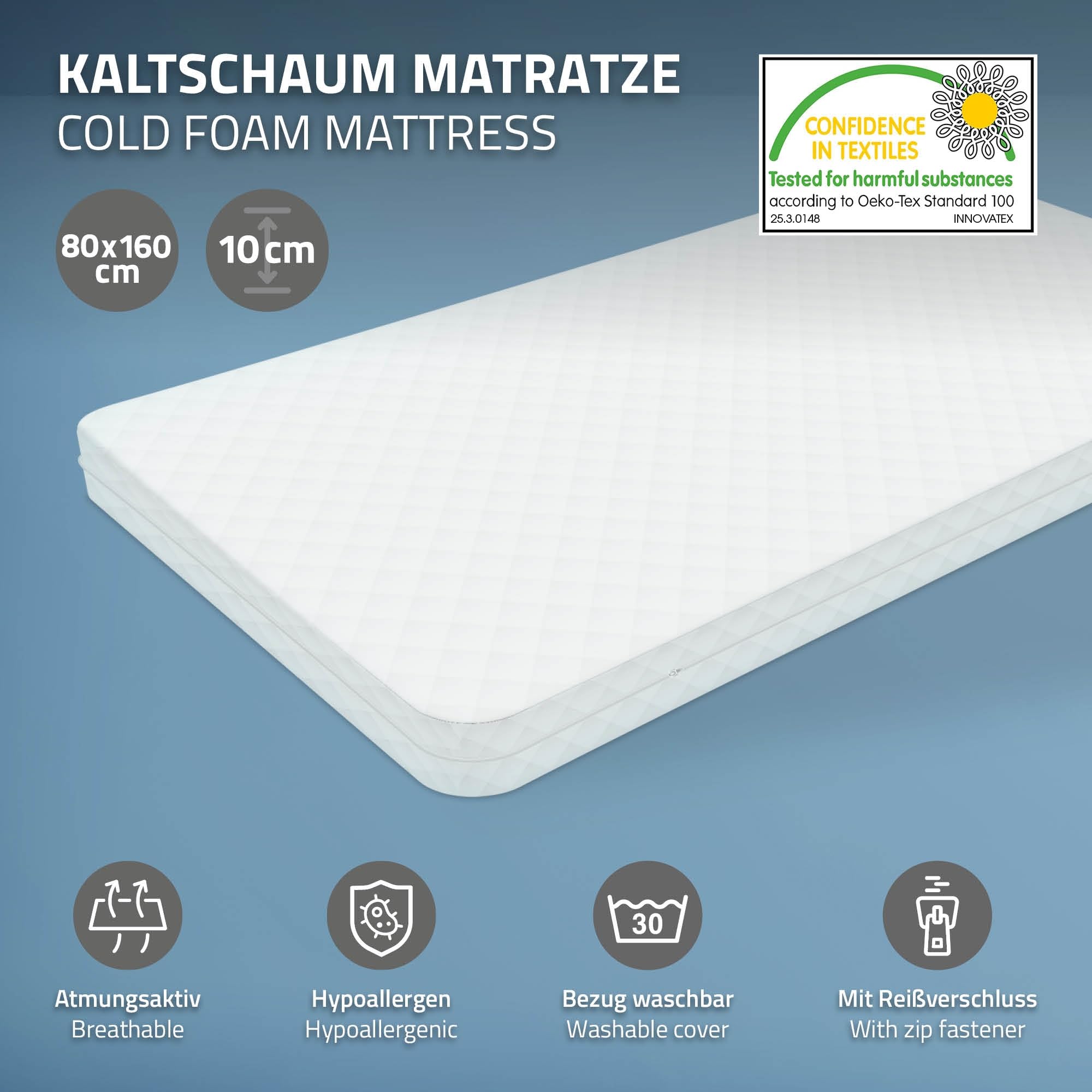 Sun Garden kindermatras 90x200 cm H2 | Oeko Tex 100 gecertificeerd | hoes wasbaar | hoes met klimaatvezelversteviging | model P1440 ComfortPur