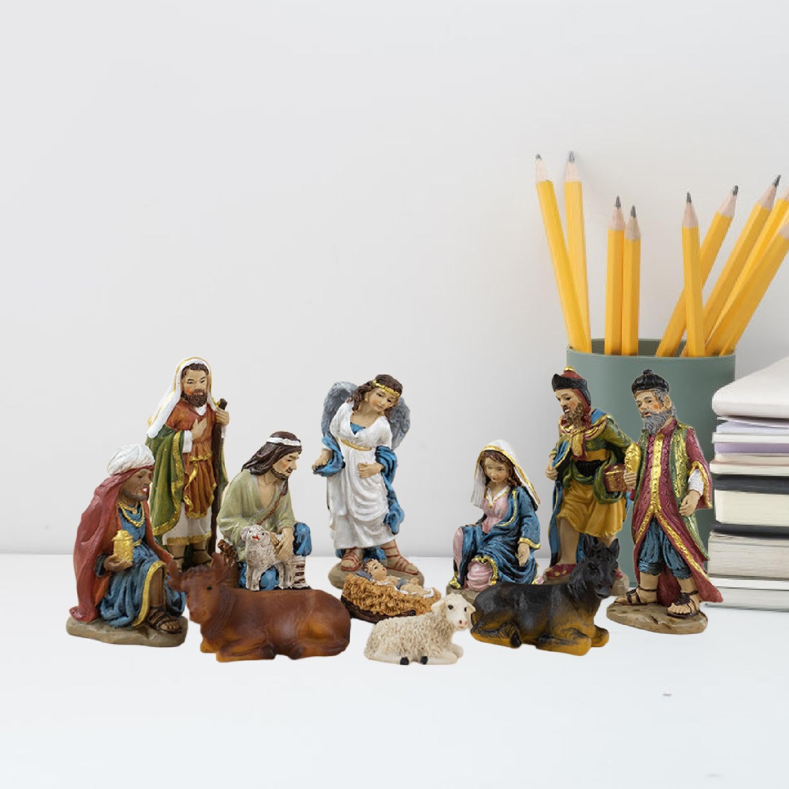 11Pcs Weihnachten Krippen Figuren Mini Krippen Szene Set Religiöse Dekoration für Urlaub, Mehrfarbig