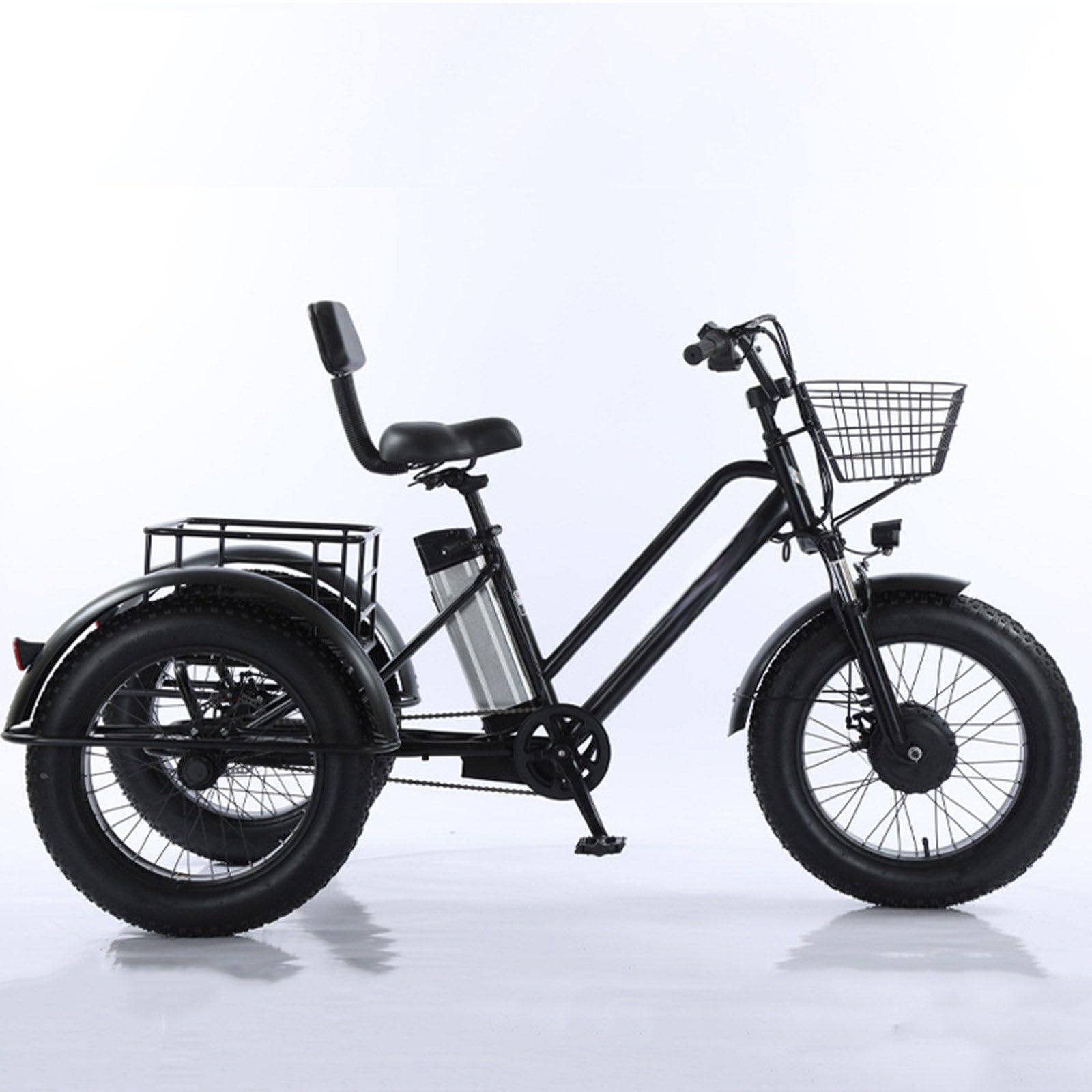 Tricycle électrique Adulte - Charge maximale de 200 kg, vélo Cargo électrique à Gros pneus de 20 Pouces, Batterie Amovible 48 V/12 Ah (autonomie de 35 km), Panier de Courses de 51 x 23 x 30