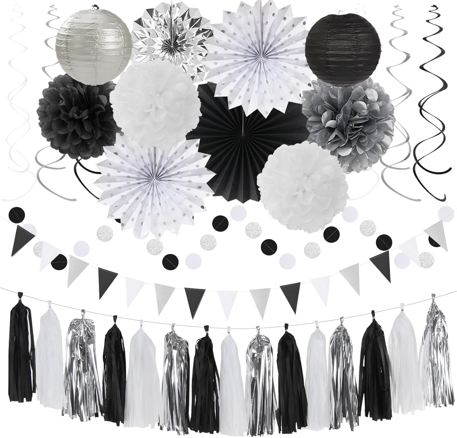 Black WhiteSilver PartyDecorations 33pcs Kits Banner