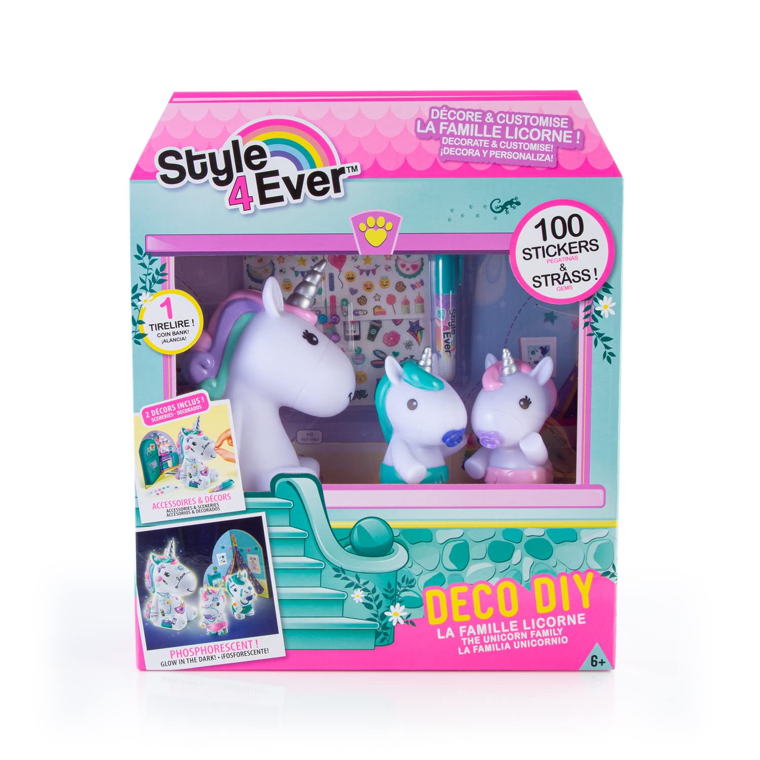 Canal Toys - Style 4 Ever - La Familia Unicornio, Figuras De La Mamá Unicornio y Sus Dos Bebés para Decorar, Deco Diy con Decoraciones y Accesorios, A Partir De 6 Años - Ofg252