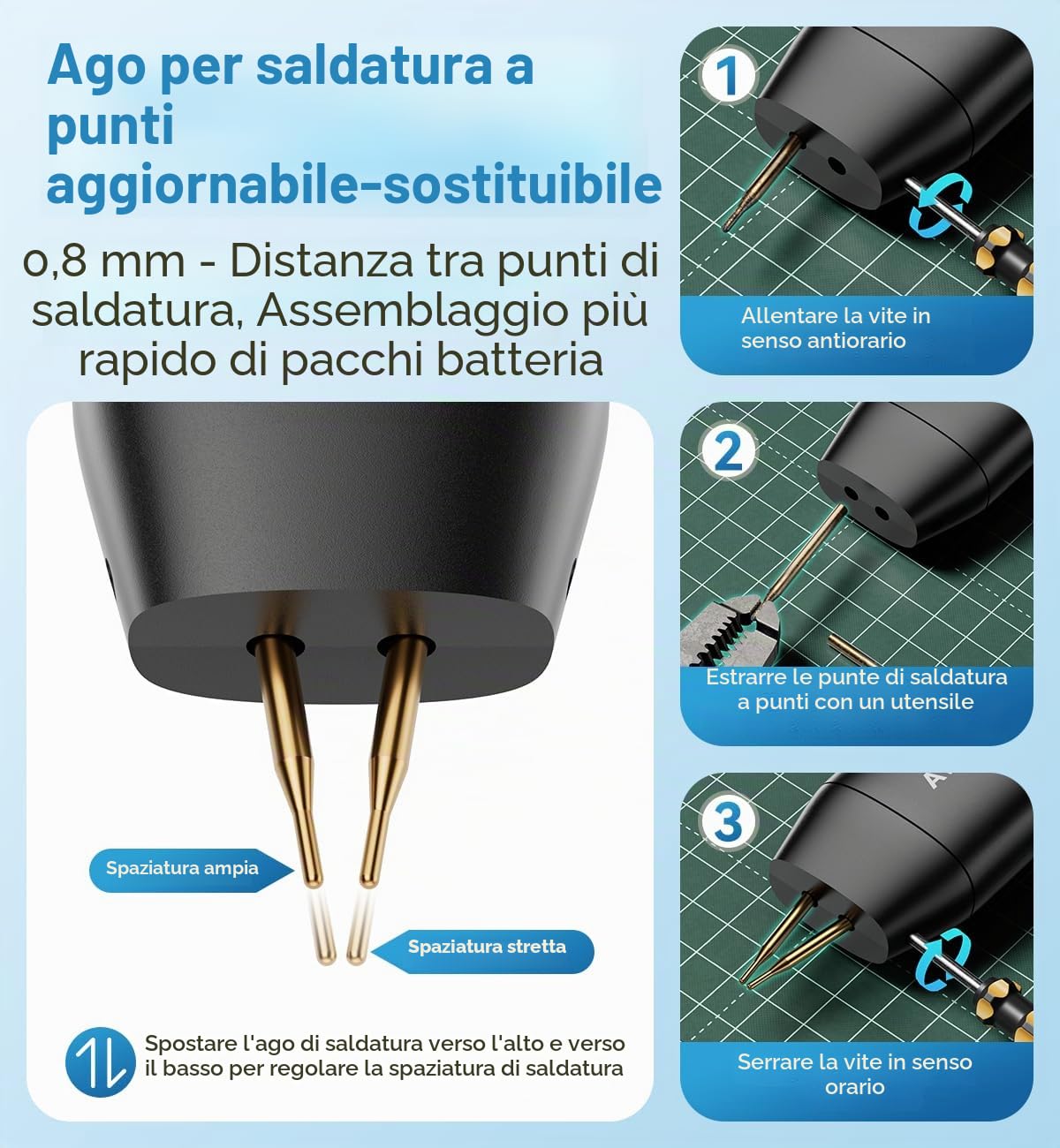 Saldatrice a punti per batterie, AWithZ 2 in 1 Saldatrice a Punti H2 con aghi di ricambio,LCD, 99 Livelli regolabili per riparare piccoli progetti, realizzare pacchi batteria (H2PRO)