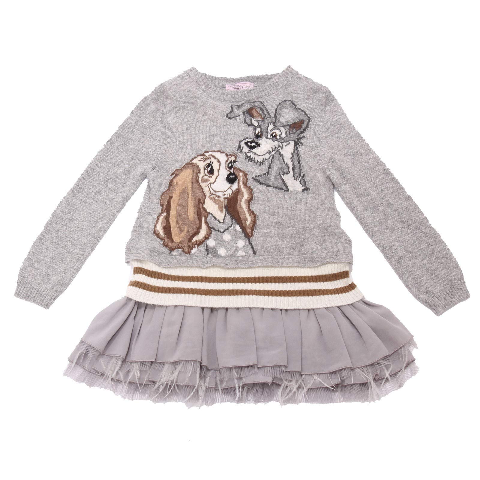 6794AD abito bimba girl MONNALISA grey cotton 2 in 1 dress kids