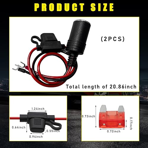 Miniatura 2 de Suvnie 2 enchufes para encendedor de cigarrillos hembra de automóvil, 1.6 pies, 16 AWG, cable de extensión de enchufe de encendedor de cigarrillos