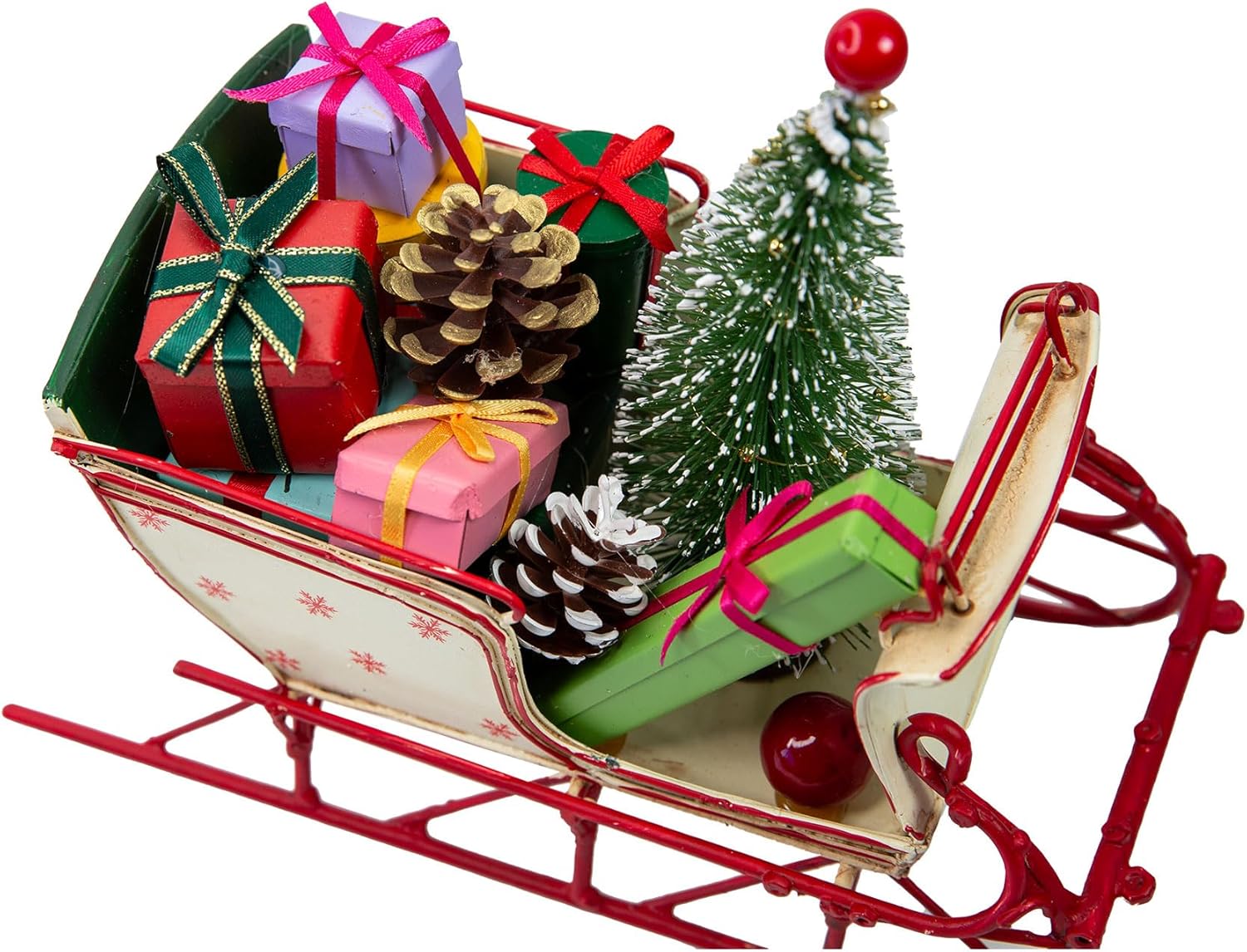 Berfutall-Red Santa Sleigh Christmas Decor for Table Top Holiday Home Decorations Decoration with Rustic Charm (G) (G Red/White 8")