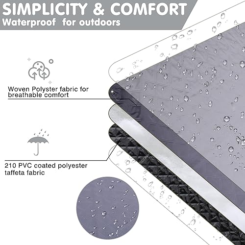 Miniatura 6 de Manta de picnic impermeable de 80 x 60 pulgadas, portátil con correa de transporte para alfombra de playa o fiesta familiar al aire libre, camping,