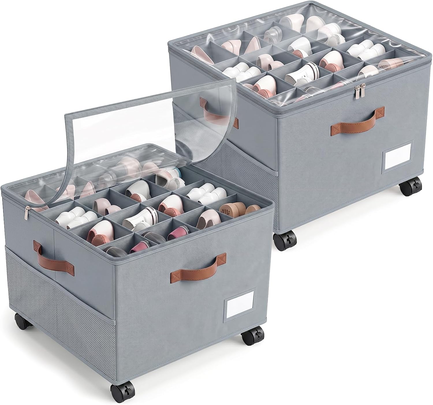 Shoe Organizer for Closet with Wheels - 2 Pack Shoe Storage Box Bin Cubes