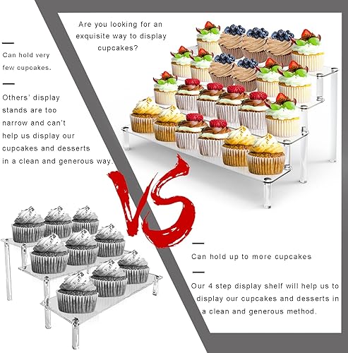 Vista 3 de ULENDIS Soportes acrílicos para exhibición, soporte de exhibición transparente de 4 niveles para cupcakes, figuras de perfumes, soporte de mesa
